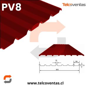 Plancha de zinc PV8 prepintada roja 0,45 mm, ancho útil 910 mm