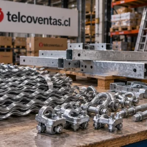 Herrajes galvanizados para tendido aéreo: preformados de retención, crucetas, grilletes y pernos de anclaje