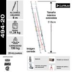 Escalera Aluminio Telescopica 20 Peldaños 5.18M — vista 3