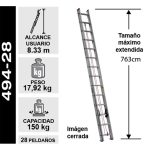 Escalera DE Extensión Aluminio 28 Peldaños 150KG Cuprum — vista 3