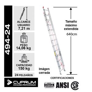 Escalera DE Extensión DE Aluminio 24 Peldaños Cuprum — vista 2