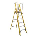 Escalera Fibra V. Plataforma 6 Peldaños con Baranda Doble