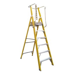 Escalera Fibra V. Plataforma 6 Peldaños con Baranda Doble