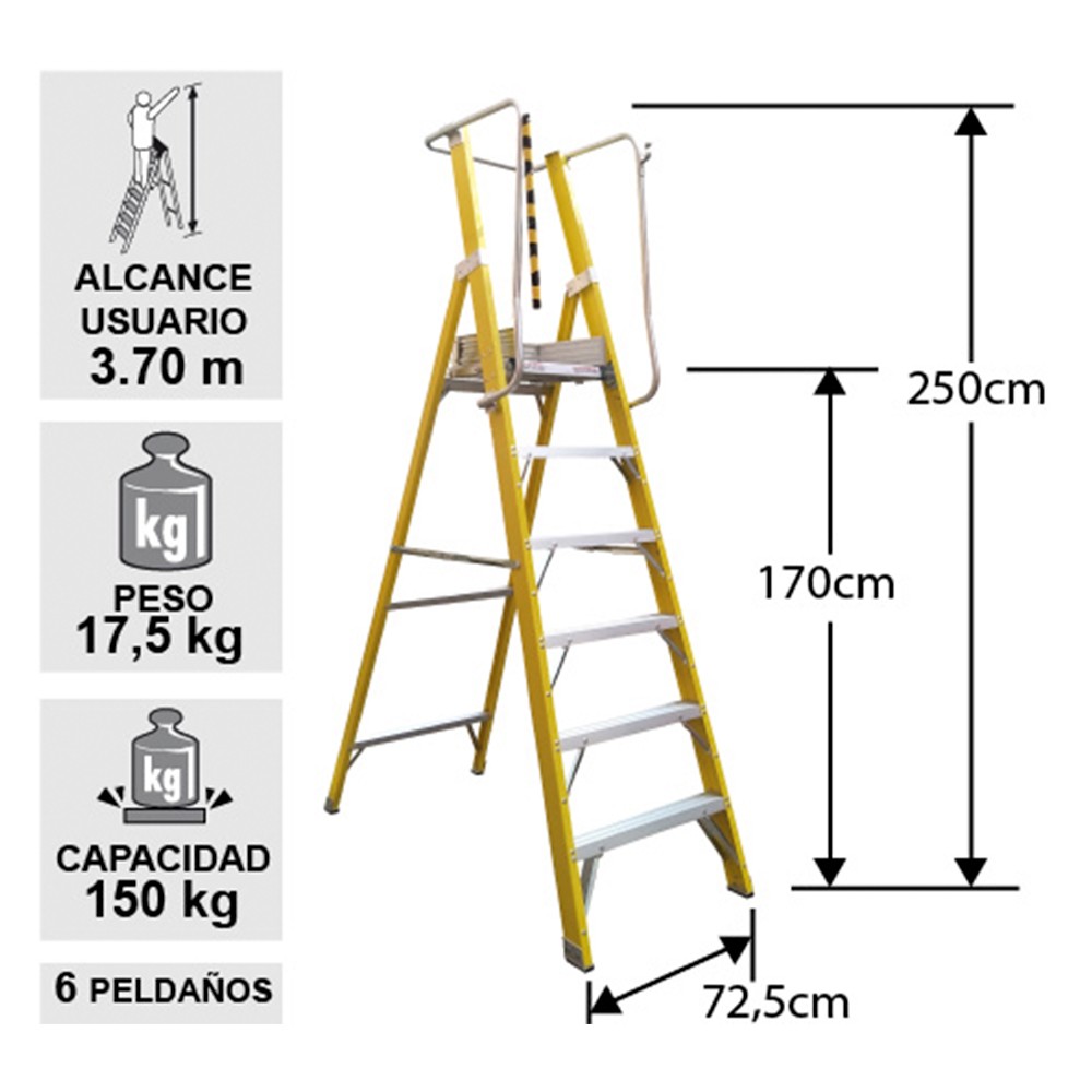 Escalera Fibra V. Plataforma 6 Peldaños con Baranda Doble — vista 2