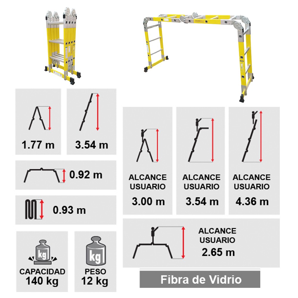Escalera multipropósito armada como tijera