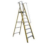 Escalera de plataforma de fibra de vidrio con baranda doble de 8 peldaños, amarilla