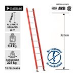 Especificaciones Cuprum 544-10: alcance 4 m, capacidad 225 kg, 10 peldaños, 320 cm