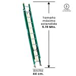 Especificaciones Cuprum 618-20: alcance 6,01 m, altura extendida 5,19 m, capacidad 175 kg, 20 peldaños