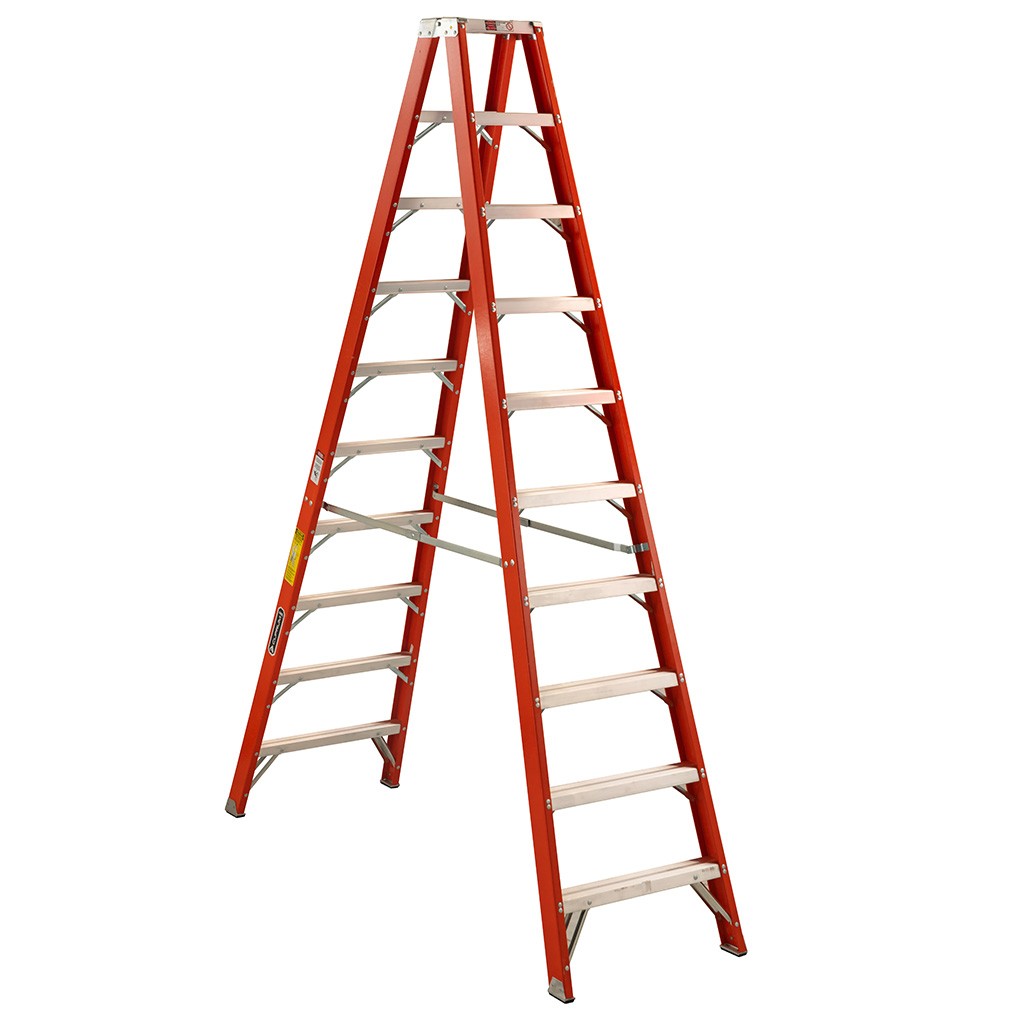 Escalera tijera doble acceso de fibra de vidrio Cuprum 3,04 m serie 530-10, roja