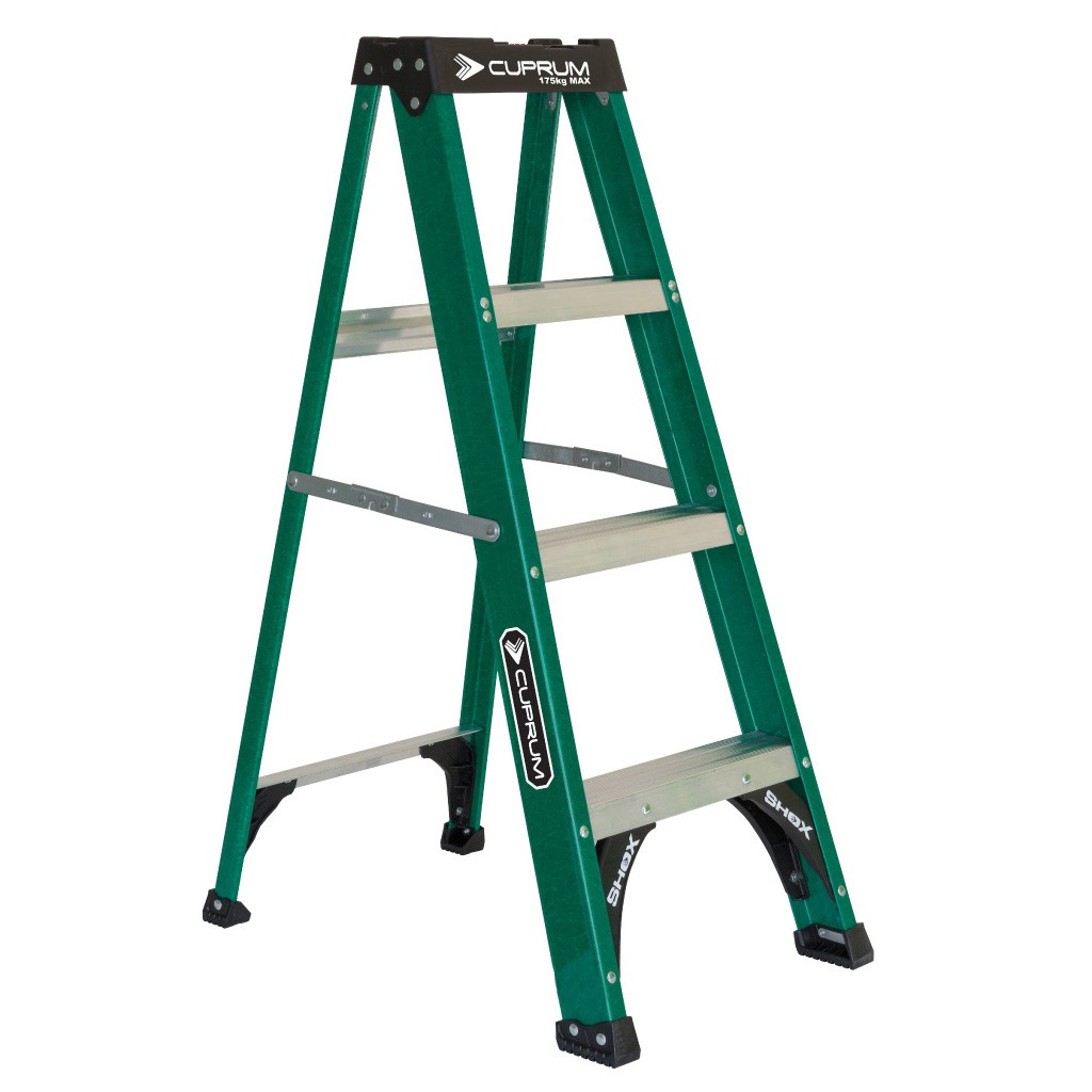 Escalera tijera de fibra de vidrio Cuprum 1,25 m, 4 peldaños de 1,25 m, dieléctrica