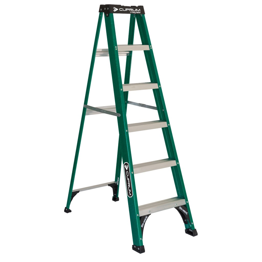 Escalera tijera de fibra de vidrio Cuprum 1,86 m, 6 peldaños de 1,86 m, dieléctrica