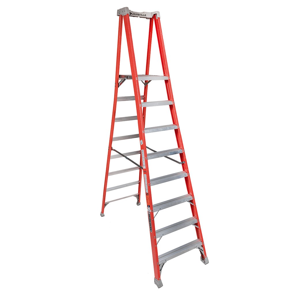Escalera tijera con plataforma de fibra de vidrio Louisville de 8 peldaños, roja