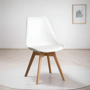 Silla acolchada blanca para comedor y escritorio, con patas de madera maciza
