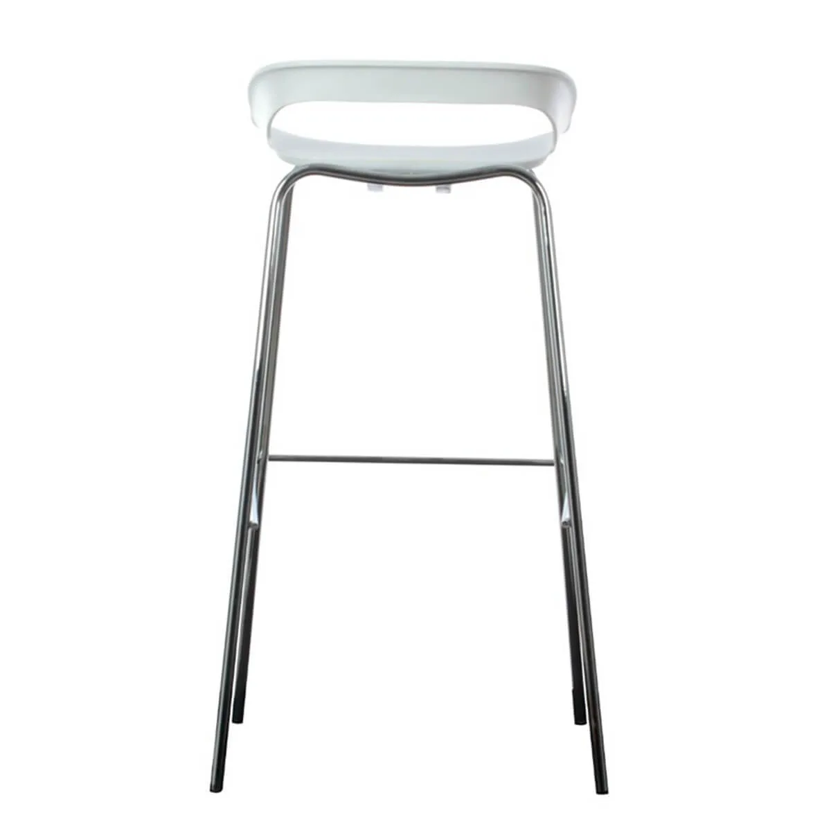 Taburete alto de bar Tom 4 patas, estructura de acero cromado y asiento blanco de polipropileno — vista frontal
