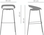 Medidas del taburete Tom 4 patas: 86 cm de alto, 40 cm de ancho y 34 cm de profundidad