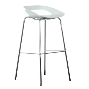 Taburete alto de bar Tom 4 patas, estructura de acero cromado y asiento blanco de polipropileno