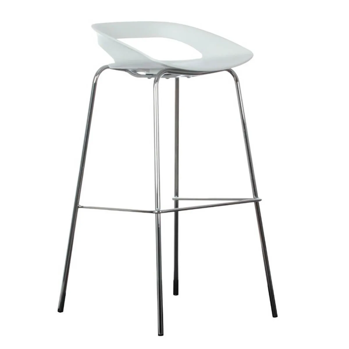 Taburete alto de bar Tom 4 patas, estructura de acero cromado y asiento blanco de polipropileno